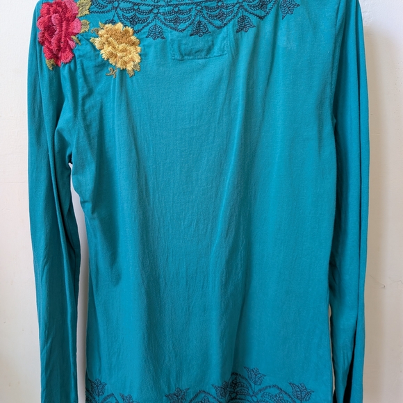 Embroidered Teal Long Sleeve Top - Picture 5 of 6